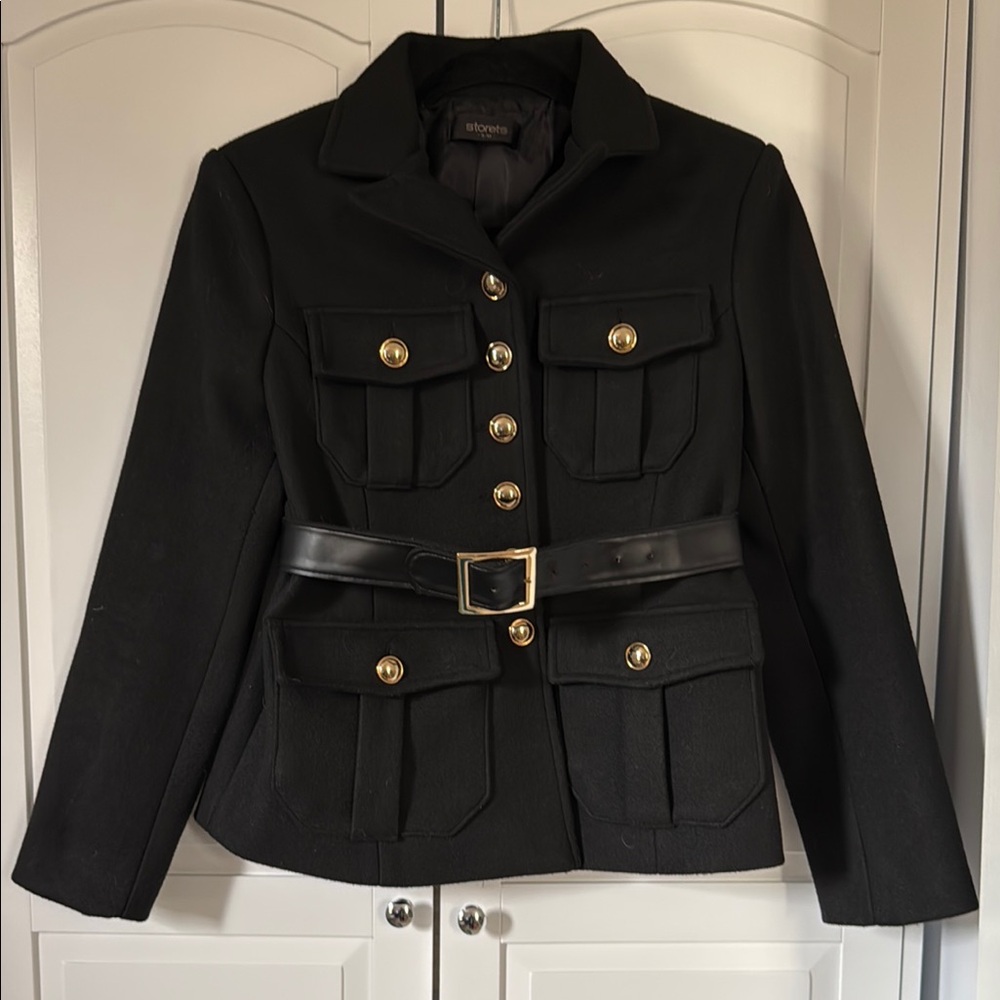 Black Military Style Jacket with Gold Accents